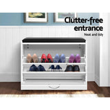 Artiss Shoe Cabinet Bench Shoes Storage Rack Organiser Drawer White 15 Pairs - Top-Down View