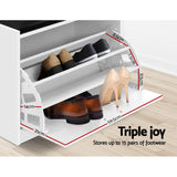 Artiss Shoe Cabinet Bench Shoes Storage Rack Organiser Drawer White 15 Pairs - Close-Up Angle