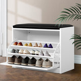 Artiss Shoe Cabinet Bench Shoes Storage Rack Organiser Drawer White 15 Pairs - Low Angle