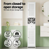 Artiss Bathroom Storage Cabinet 170cm Tall Slim Organiser Toilet Corner Adjustable Shelf Louver Door White - 45-Degree Angle