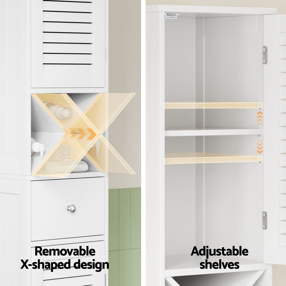Artiss Bathroom Storage Cabinet 170cm Tall Slim Organiser Toilet Corner Adjustable Shelf Louver Door White