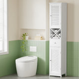Artiss Bathroom Storage Cabinet 170cm Tall Slim Organiser Toilet Corner Adjustable Shelf Louver Door White - Low Angle