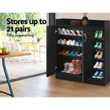 Artiss Shoe Rack Cabinet 21 Pairs Adjustable Shelves Black Clair - 45-Degree Angle