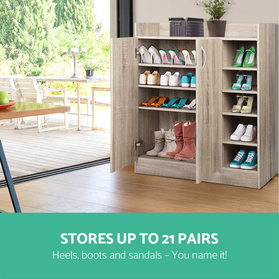 Artiss Shoe Rack Cabinet 21 Pairs Adjustable Shelves Pine Clair, image 5