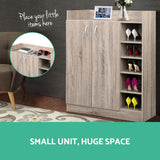 Artiss Shoe Rack Cabinet 21 Pairs Adjustable Shelves Pine Clair - Close-Up Angle