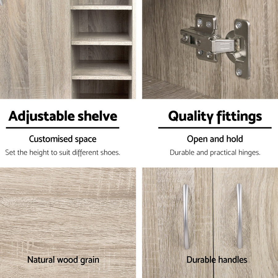 Artiss Shoe Rack Cabinet 21 Pairs Adjustable Shelves Pine Clair, image 8