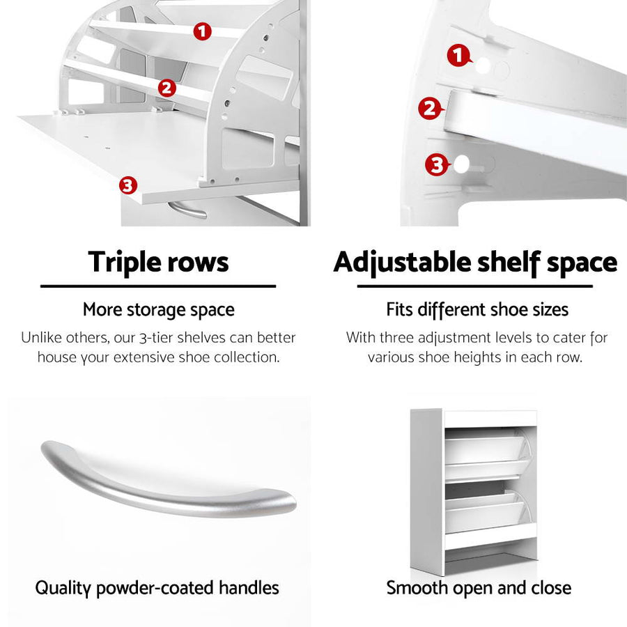 Artiss Shoe Rack Cabinet Adjustable Shelves 24 Pairs White Iris, image 6