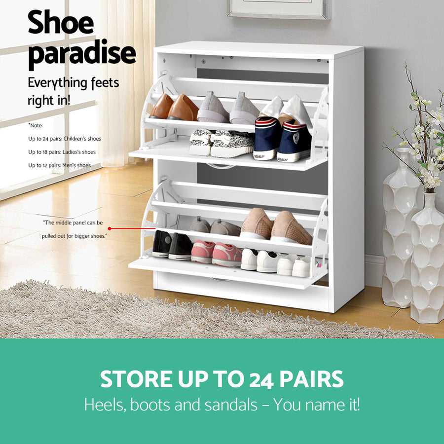 Artiss Shoe Rack Cabinet Adjustable Shelves 24 Pairs White Iris, image 8