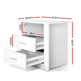 Artiss Bedside Table 2 Drawers with Shelf - TARA White - Front View