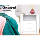 Artiss Bedside Table 2 Drawers with Shelf - TARA White - Side View