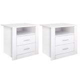 Artiss 2 X Bedside Table 2 Drawers with Shelf - TARA White - Front View