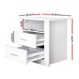 Artiss 2 X Bedside Table 2 Drawers with Shelf - TARA White - Side View