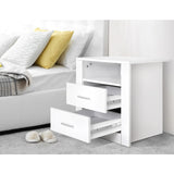 Artiss 2 X Bedside Table 2 Drawers with Shelf - TARA White - Top-Down View