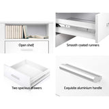 Artiss 2 X Bedside Table 2 Drawers with Shelf - TARA White - Rear View