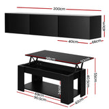 Artiss TV Unit & Coffee Table Set Storage Cabinet Black - Side View