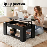 Artiss TV Unit & Coffee Table Set Storage Cabinet Black - Rear View