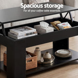 Artiss TV Unit & Coffee Table Set Storage Cabinet Black - Low Angle