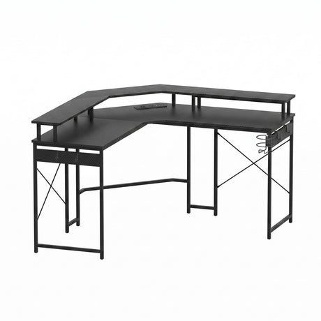 Artiss L-Shape Gaming Desk Computer Desks RGB LED Power Outlet 130cm Black, image 3