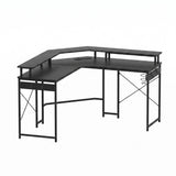 Artiss L-Shape Gaming Desk Computer Desks RGB LED Power Outlet 130cm Black - Side View