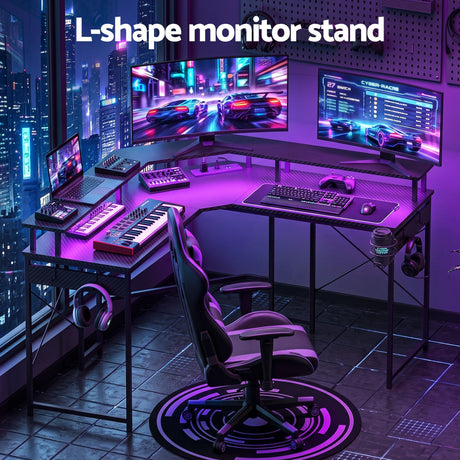 Artiss L-Shape Gaming Desk Computer Desks RGB LED Power Outlet 130cm Black, image 4