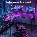 Artiss L-Shape Gaming Desk Computer Desks RGB LED Power Outlet 130cm Black - Top-Down View