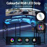 Artiss L-Shape Gaming Desk Computer Desks RGB LED Power Outlet 130cm Black - 45-Degree Angle