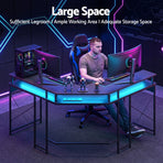 Artiss L-Shape Gaming Desk Computer Desks RGB LED Power Outlet 130cm Black