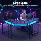 Artiss L-Shape Gaming Desk Computer Desks RGB LED Power Outlet 130cm Black - Rear View