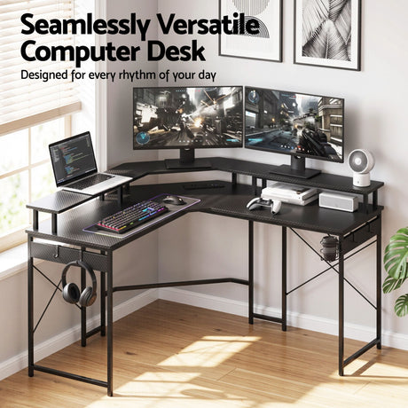 Artiss L-Shape Gaming Desk Computer Desks RGB LED Power Outlet 130cm Black, image 9