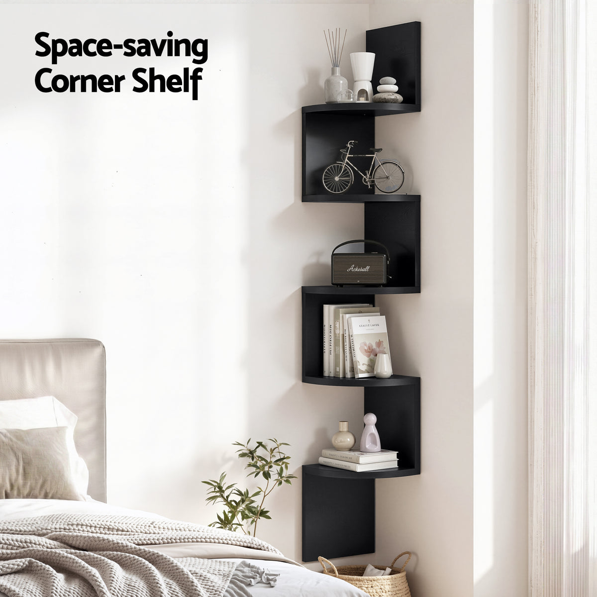 Artiss Wall Shelf Bookshelf Corner Floating 5-Tier Black