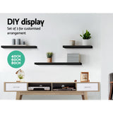 Artiss Floating Wall Shelf Set of 3 Black - Side View