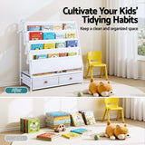 Keezi Kids Bookshelf Metal Storage Rack Toy Organiser Display Shelf Drawer White - Rear View