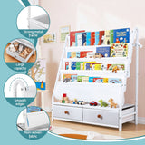 Keezi Kids Bookshelf Metal Storage Rack Toy Organiser Display Shelf Drawer White - Close-Up Angle