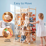 Keezi Stuffed Animal Storage Wooden Toy Holder with Wheels Soft Toy Storage Zoo Cage Stuffy Toy Storage Organizers with Elastic Cords for Playroom Bedroom Nursery - Rear View