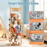 Keezi Stuffed Animal Storage Wooden Toy Holder with Wheels Soft Toy Storage Zoo Cage Stuffy Toy Storage Organizers with Elastic Cords for Playroom Bedroom Nursery - Close-Up Angle