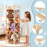 Keezi Stuffed Animal Storage Wooden Toy Holder with Wheels Soft Toy Storage Zoo Cage Stuffy Toy Storage Organizers with Elastic Cords for Playroom Bedroom Nursery - Low Angle
