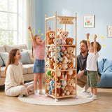Keezi Stuffed Animal Storage Wooden Toy Holder with Wheels Soft Toy Storage Zoo Cage Stuffy Toy Storage Organizers with Elastic Cords for Playroom Bedroom Nursery - Extra Image
