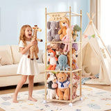 Keezi Stuffed Animal Storage Wooden Toy Holder with Wheels Soft Toy Storage Zoo Cage Stuffy Toy Storage Organizers with Elastic Cords for Playroom Bedroom Nursery - Extra Image