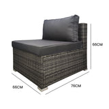 LONDON RATTAN 1 Seater Outdoor Sofa Modular Lounge Chair, Grey - Rear View