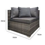 LONDON RATTAN 1 Seater Outdoor Corner Modular Lounge Chair, Grey - Rear View