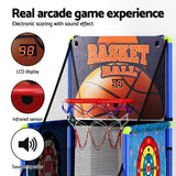 Basketball Arcade Game Electronic Scorer 3 Games Adjustable Kids Blue - 45-Degree Angle