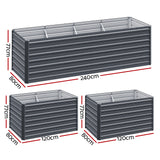 Green Fingers Garden Bed 240x80x77cm Planter Box Raised Container Galvanised Herb - Front View
