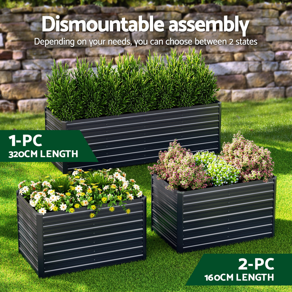 Green Fingers 2-in-1 Raised Garden Bed Kit Ergonomic 45cm Professional Depth 320cm Large Metal Planter Box | Easier Access Veggie Patch | Rust-Proof