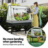 Green Fingers Elevated Metal Garden Bed Kit w Mini Greenhouse Cover 116x60cm Stand-Up Height Trellis - 45-Degree Angle