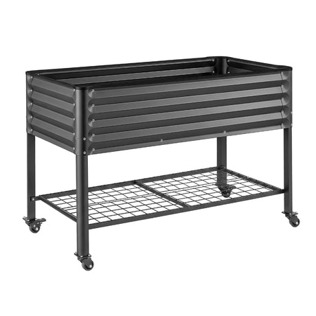 Green Fingers Mobile Raised Garden Bed With Wheels Storage Shelf 81cm Height for Vegetables Herb Charcoal, image 3