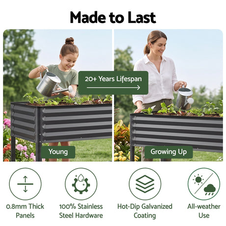 Green Fingers Mobile Raised Garden Bed With Wheels Storage Shelf 81cm Height for Vegetables Herb Charcoal, image 6
