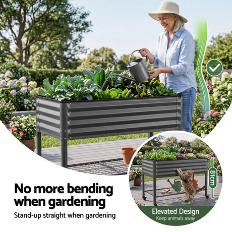 Green Fingers Mobile Raised Garden Bed With Wheels Storage Shelf 81cm Height for Vegetables Herb Charcoal, image 8