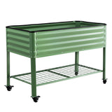 Green Fingers Elevated Raised Garden Bed Kit Mobile w/ Locking Wheels & Storage Shelf 100KG Max Load 115x60x81cm | Galvanized Steel, Portable Green Organizer for Seniors, Patio, Balcony, Vegetables - Low Angle