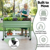 Green Fingers Elevated Raised Garden Bed Kit Mobile w/ Locking Wheels & Storage Shelf 100KG Max Load 115x60x81cm | Galvanized Steel, Portable Green Organizer for Seniors, Patio, Balcony, Vegetables - Front View