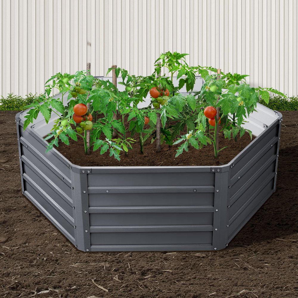 Set of 2 Aluminium Grey Galvanised Steel Raised Planters - 130x130x46cm